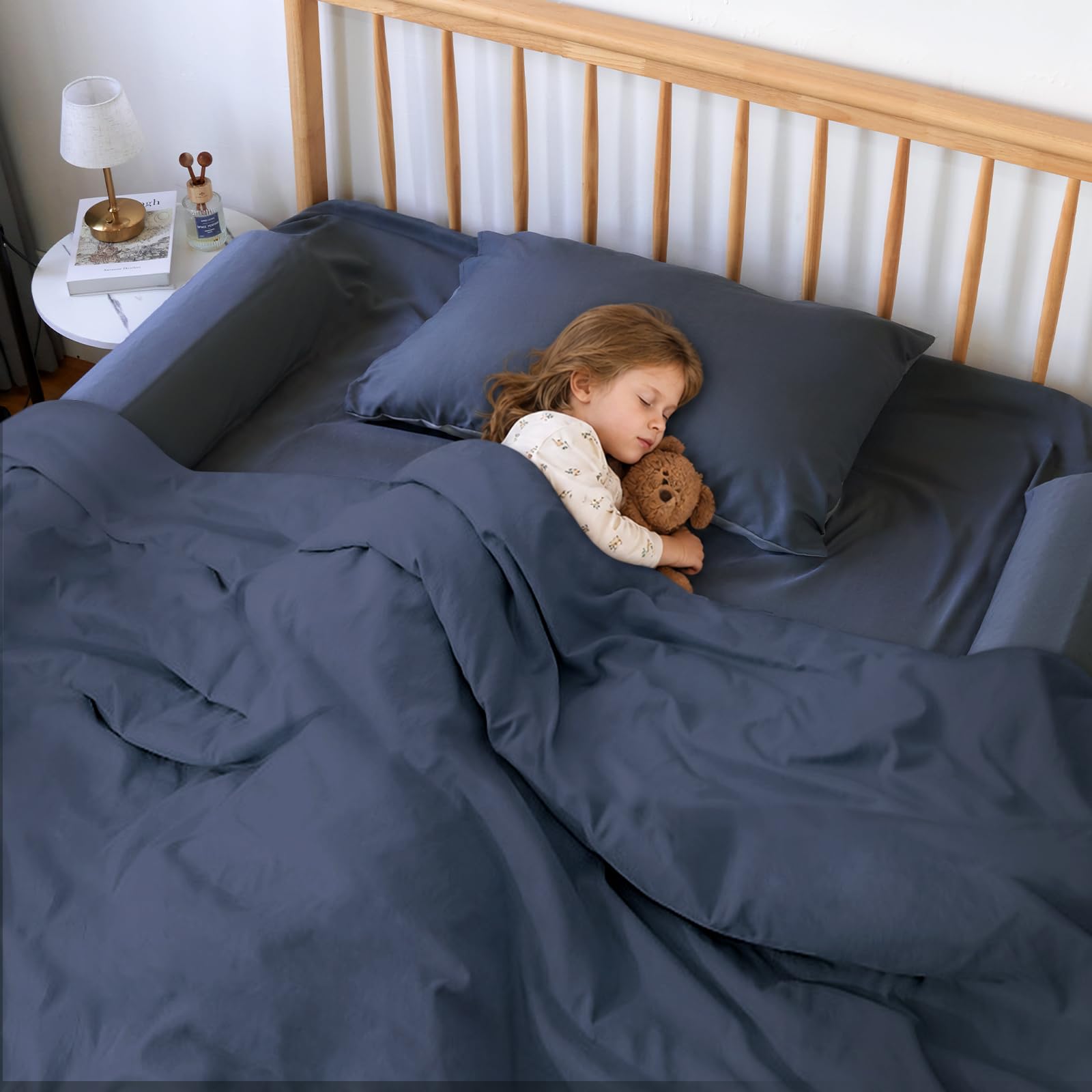Sponda Letto Bambini in Schiuma Semicircolare, Barriera Letto con Fodera Rimovibile Lavabile, Protezione Antiscivolo per Letti Singoli, Matrimoniali, Queen e King, Confezione da 2