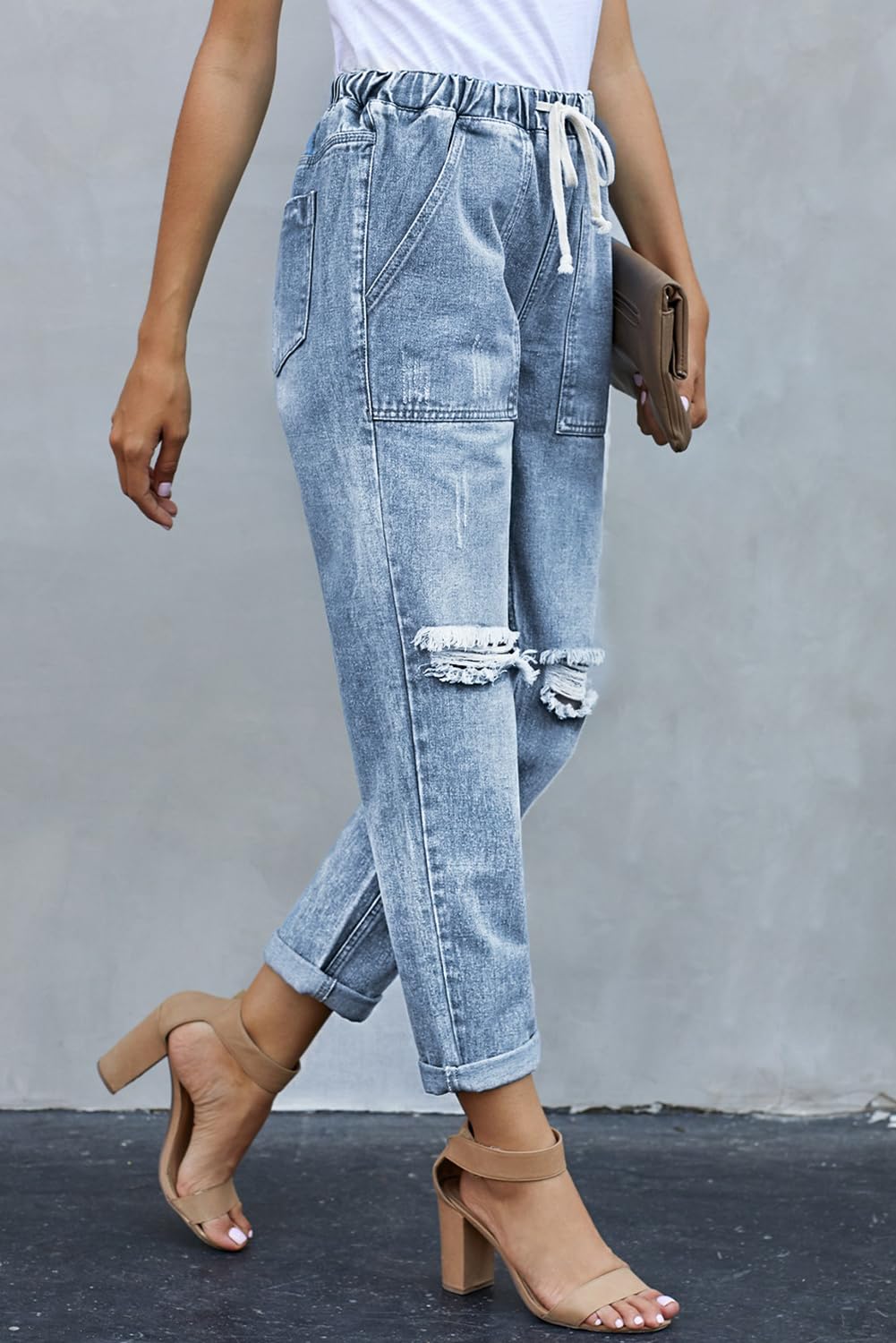 Alaster Queen Jeans Jeans Boyfriend da Donna Jeans a Vita Alta Allentati da Donna Blu Chiaro XL