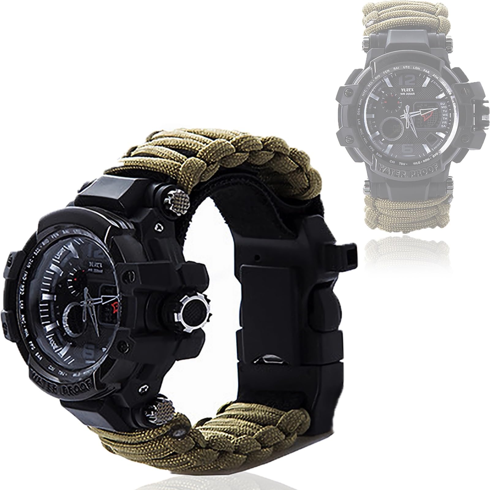 50M Impermeabile Militare Tattico Paracord Orologio Multifunzione Outdoor Survival Watch per Uomo Sport Orologi da Polso con Bussola Termometro