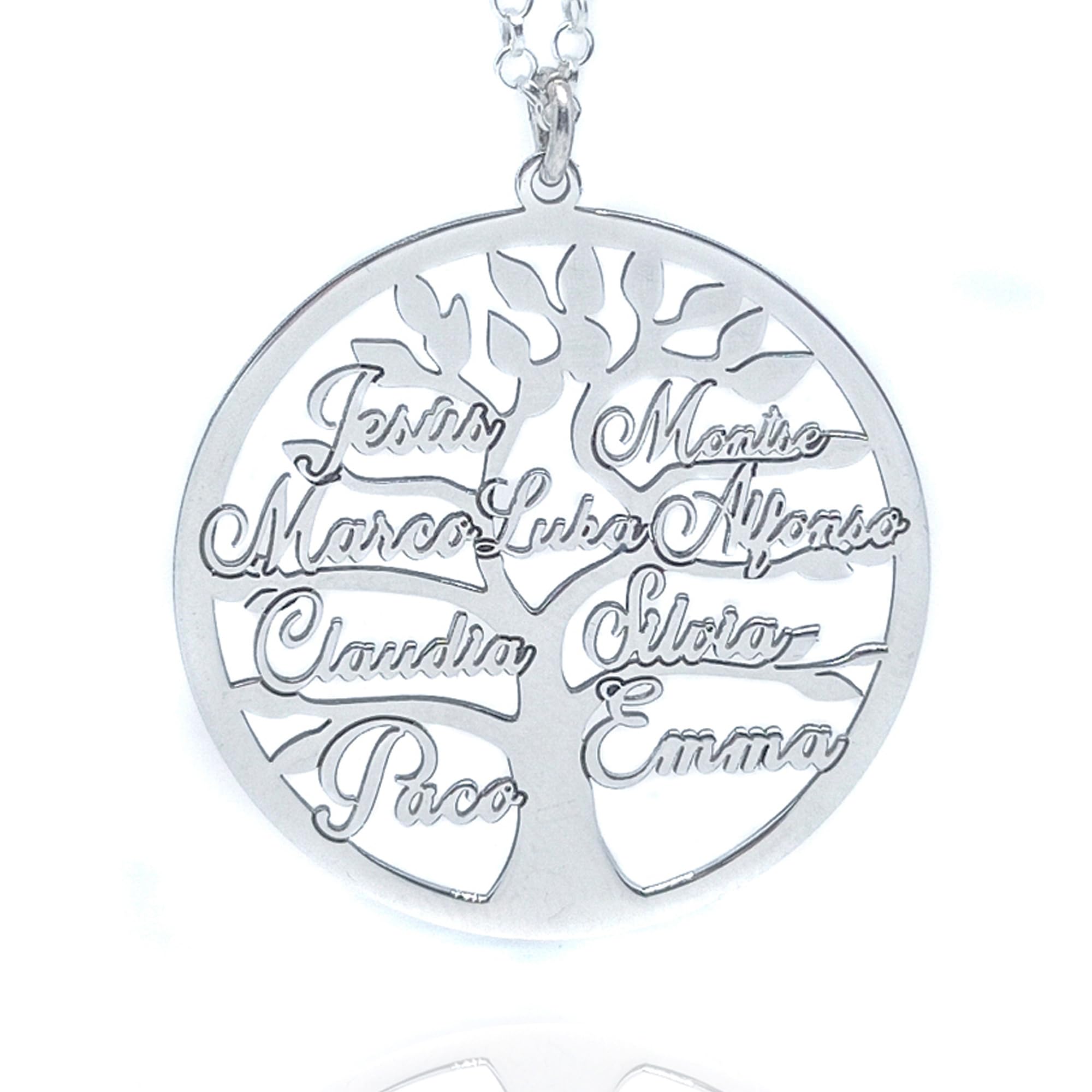 Collar Árbol de la Vida Personalizado con Nombres - Fabricado en Plata de Ley 925/1000 - Modelo STD 30mm, Opcional hasta 9 Nombres - Regalo Madres o Abuelas. 30mm