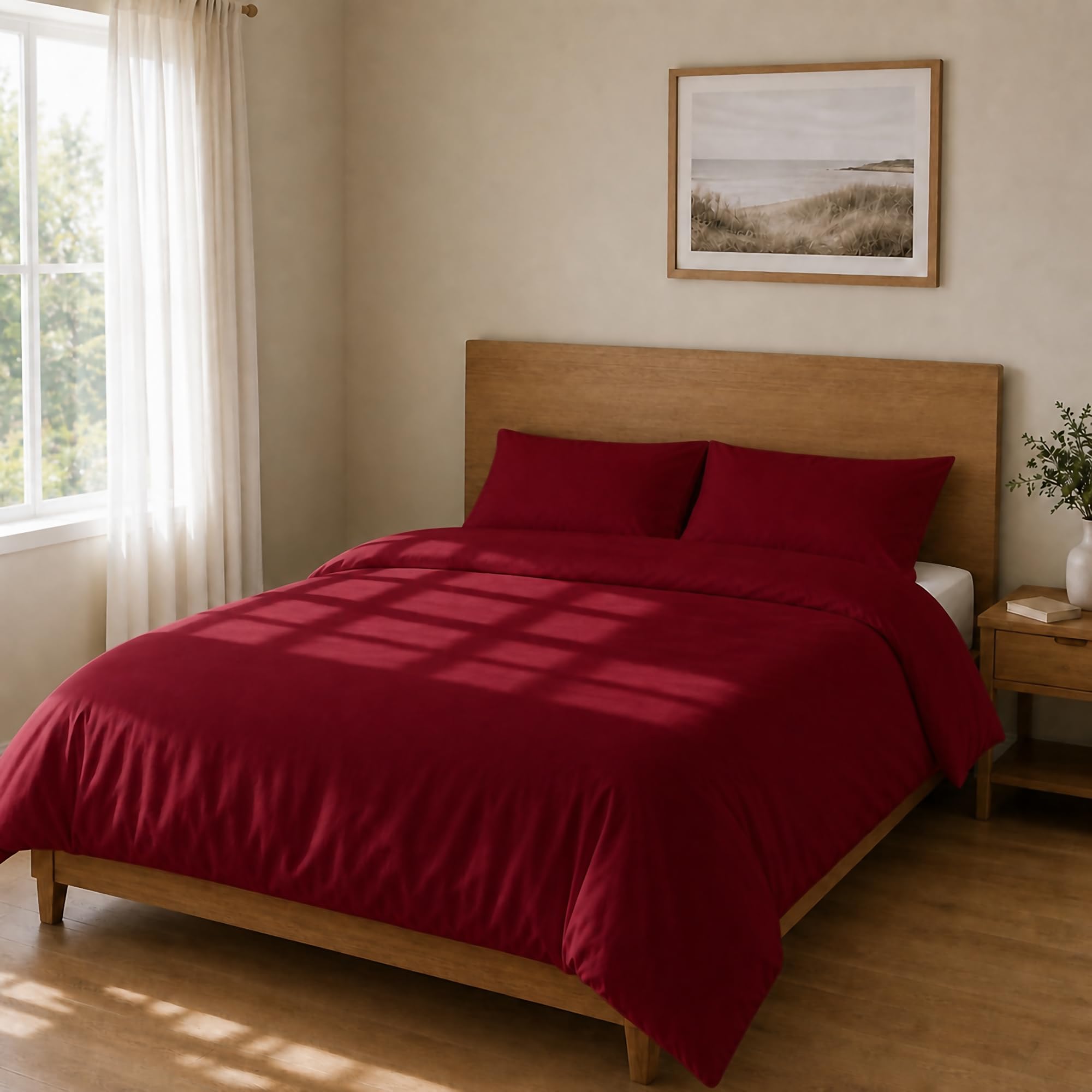 Homebliss Microfibre Bed Linen Duvet Cover 260 x 240 cm + 45 x 75 cm 2 Pieces Bordeaux