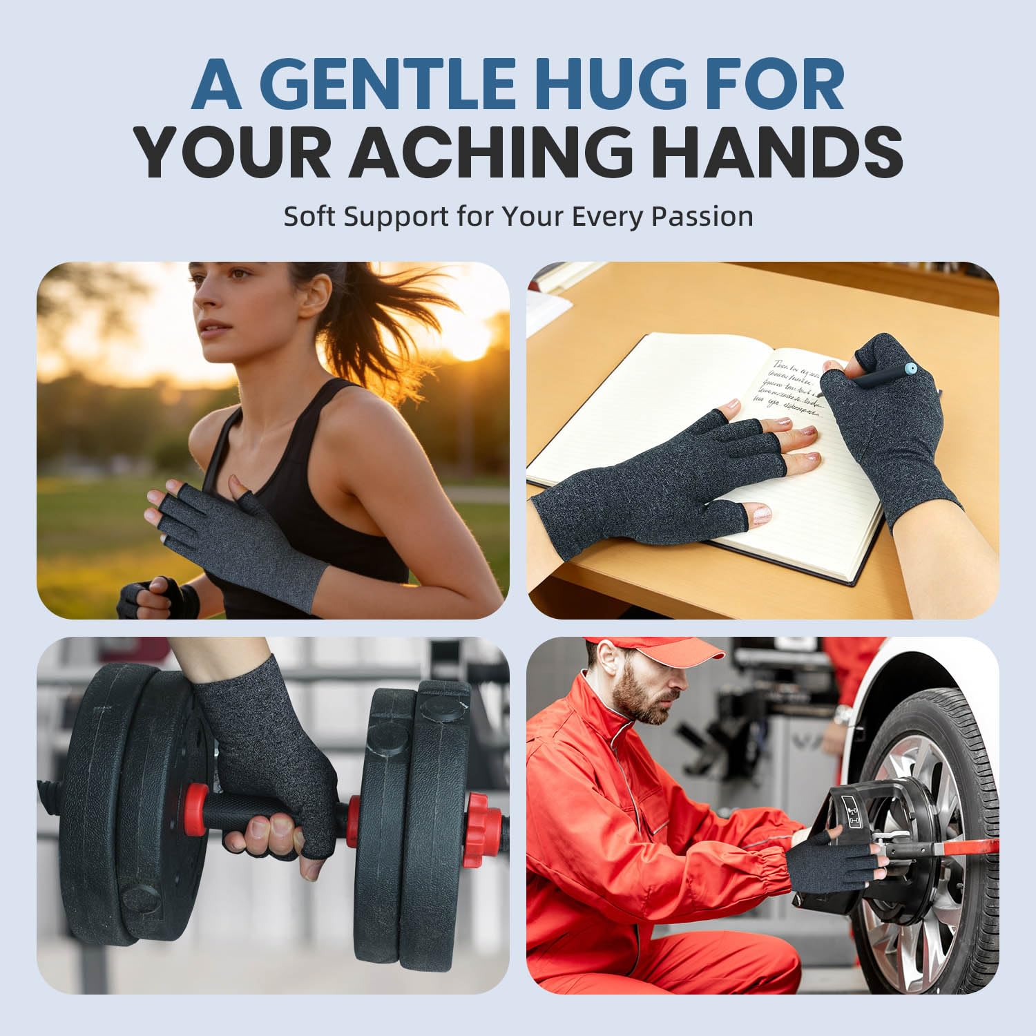 2 pares de guantes para artritis, guantes de compresión de mano para reumatoides, alivio del dolor, túnel carpiano, hinchazón, soporte articular, guantes sin dedos para conducir para mujeres