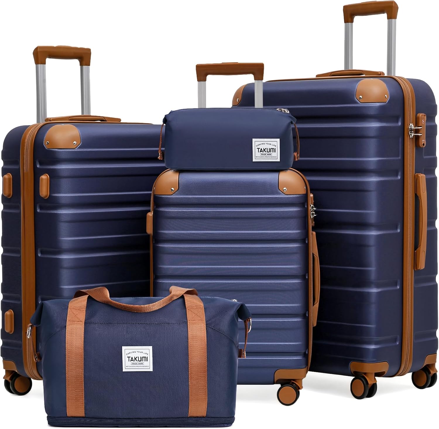 Product image of TAKUMI Luggage Sets 5 Piece Lightweight Carry On luggage with Duffel Bag ABS+PC Hardshell Suitcases with YKK zippers Double Spinner Wheels Travel Luggage with TSA Lock(NAVY, 5 PIECE SET)