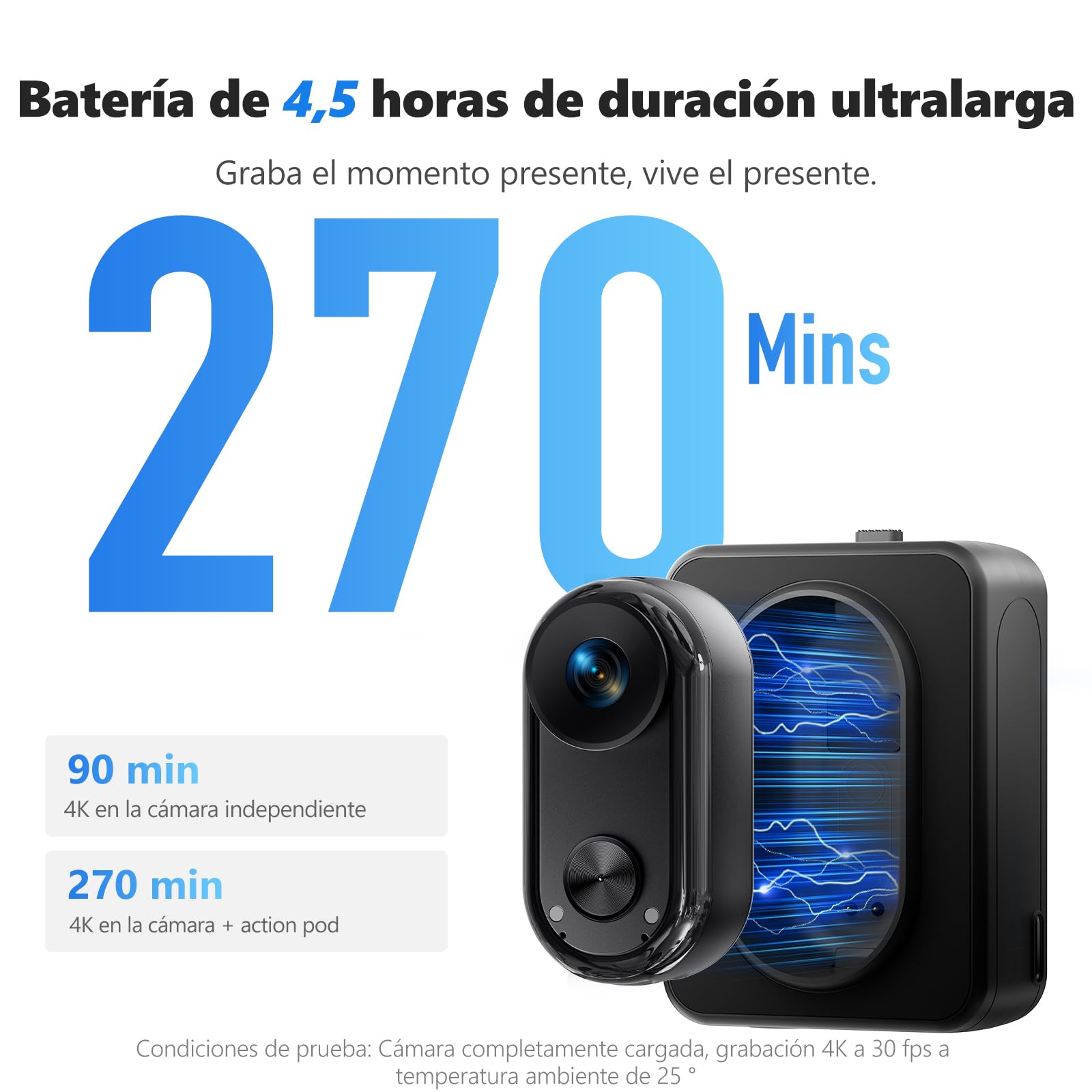 4K 30FPS Vlogging Cámara, 64GB Bodycam, Manos Libres POV Camera, 150°minúscula Action Cam estanca 30m, 6 ejes Stabilisierung Camara Deportiva para montar esquí, mini Vlog, 4.5 horas de batería
