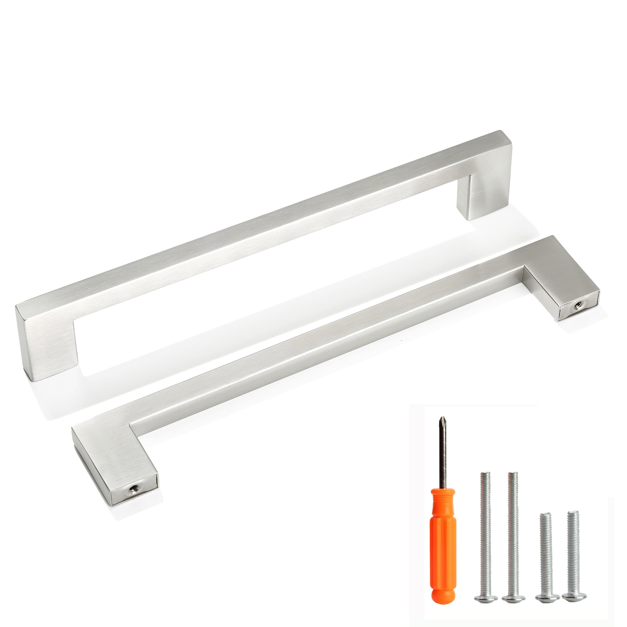 Redunest Cabinet Pulls Brushed Nickel Cabinet Handles Square Drawer Pulls, 10 Pack 8-4/5 Inch Stainless Steel Kitchen Door Cupboard Cabinet Handles,