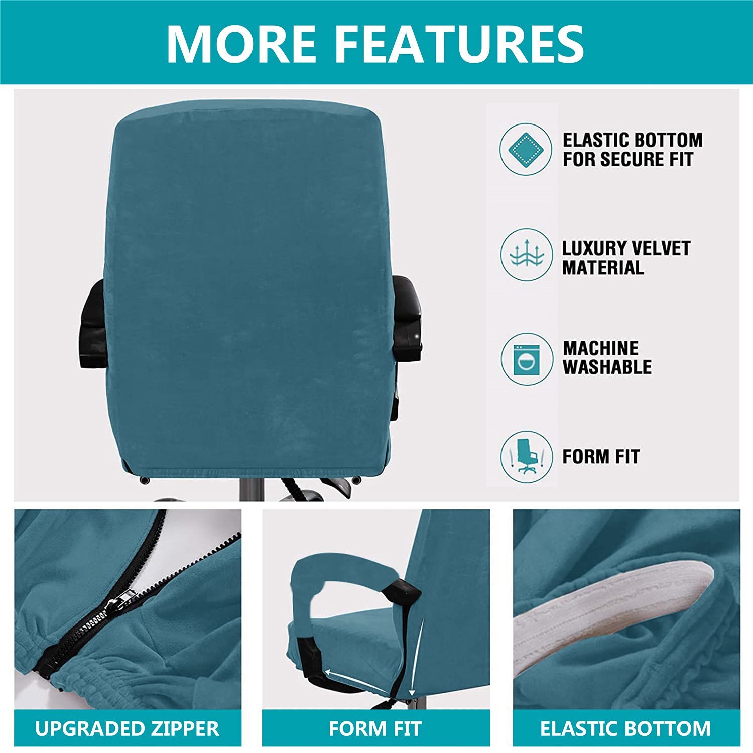 NLCYYQ Teal Velvet Office Chair Cover, Stretch Fit, Modern Style, Protects Existing Furniture, Easy to Clean - Image 3
