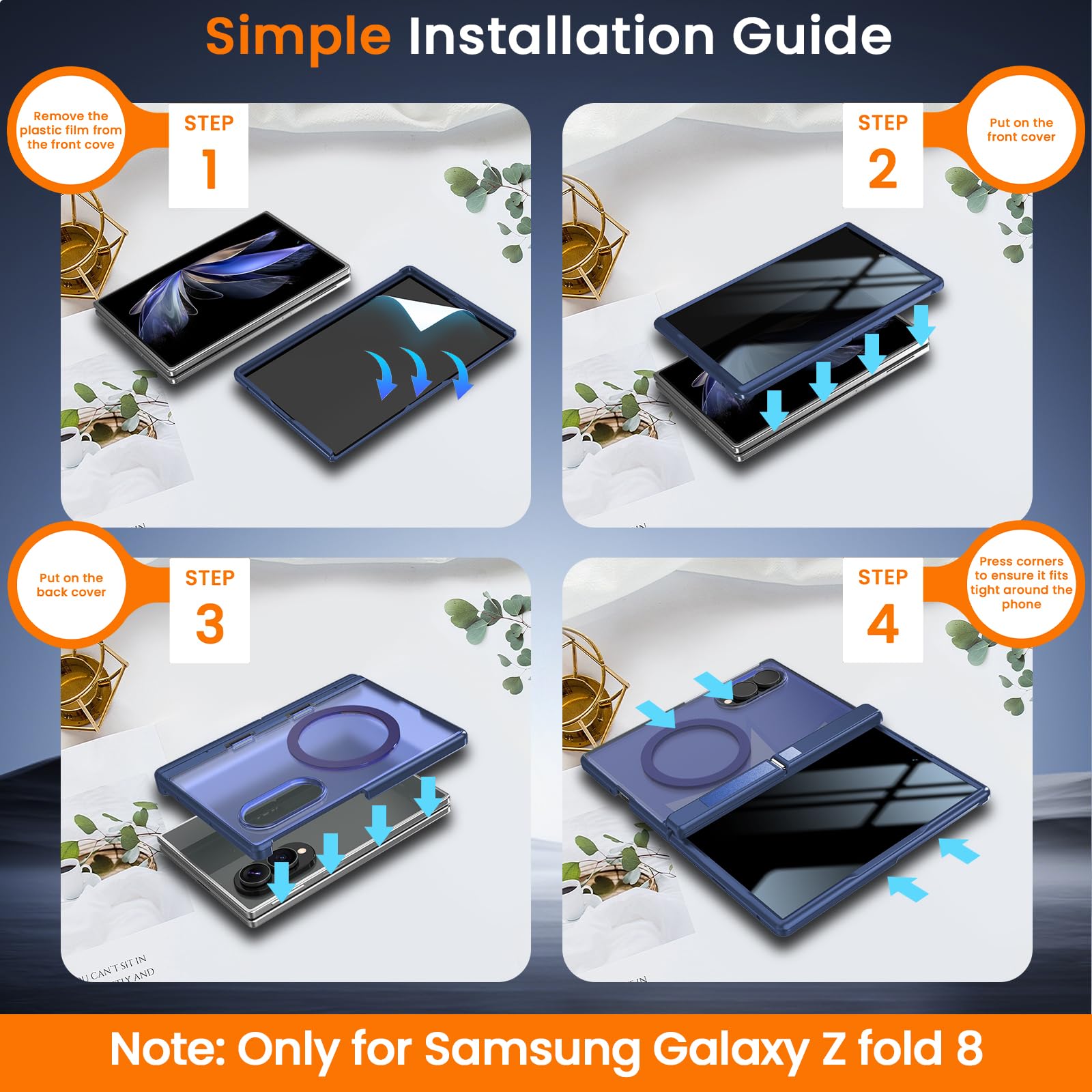 WRJ Custodia per Samsung Galaxy Z Fold 8 con pellicola protettiva per lo schermo privacy e cavalletto pieghevole, adatta per Magsafe, protezione per cerniere, protezione dalle cadute di grado militare