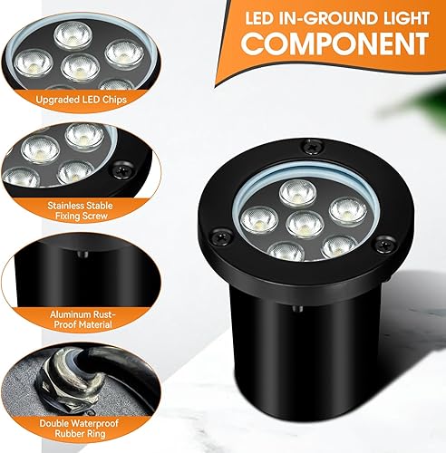 Miniatura 10 de AOAXL Luces de paisaje de bajo voltaje de 9 W, ACDC 12-24 V, luces de tierra IP68, impermeables, 2700 K, luces blancas cálidas para exteriores para