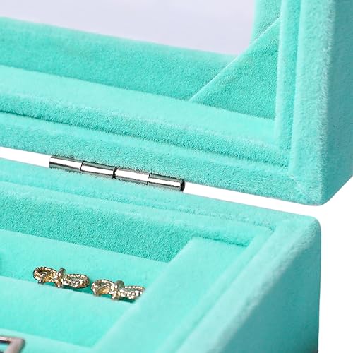 Miniatura 6 de Frebeauty Bandeja organizadora de anillos y aretes con tapa transparente, caja de anillos de terciopelo con 7 ranuras, soporte para anillos