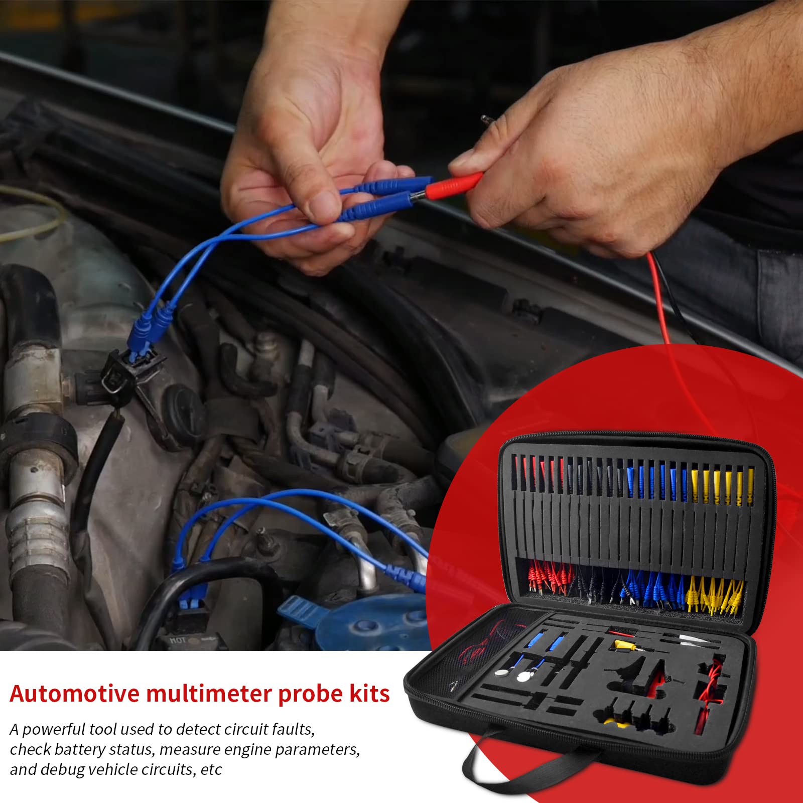 92 Teilig Kabelkoffer Prüfkabel für KFZ Fehlerdiagnose, Test Lead Kit mit Multimeter Sonden, Testkabel Werkzeugkoffer Kabelsatz