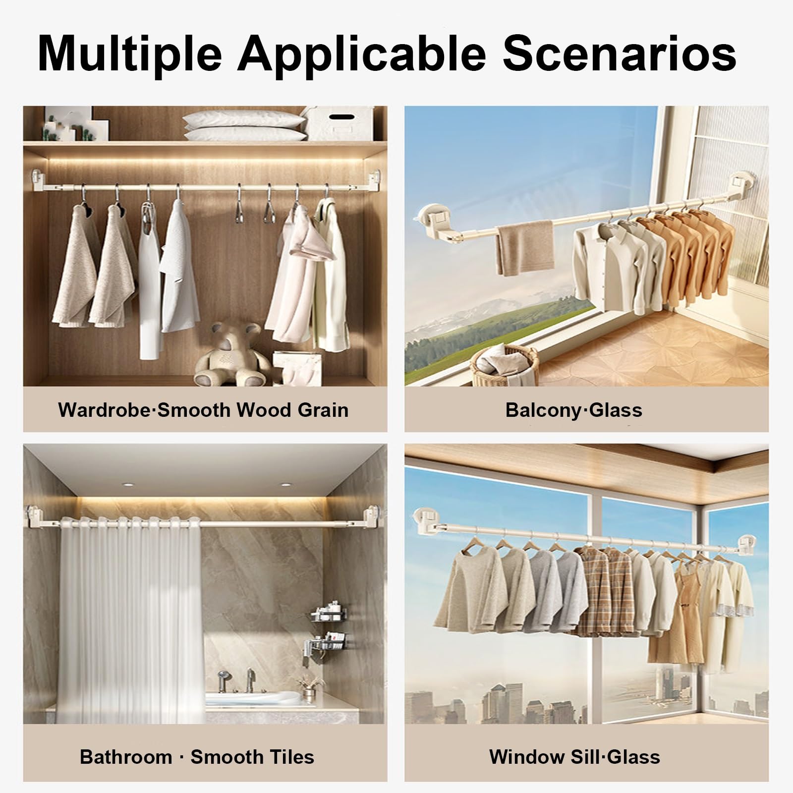 Tringle Rideau à Tension Ultra-résistante, Barre Rideau D'angle pour Rideau de Douche Orientable à 180° pour Penderie Salle de Bain Balcon(Beige,110-200cm/43-78in)