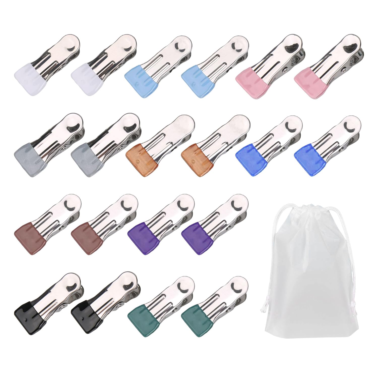 20 Drying Clips, 1 Storage Bag, Metal Clothespins, Sock Clips For Washer And Dryer, Beach Towel Clips