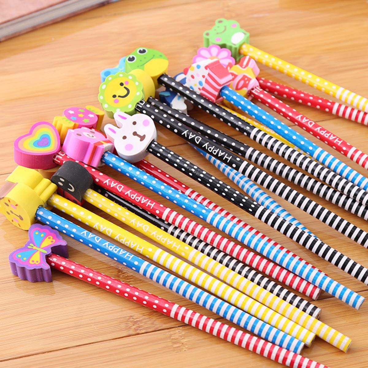 Amazon | カラフルな漫画の動物ストライプ木製鉛筆50本セット 動物