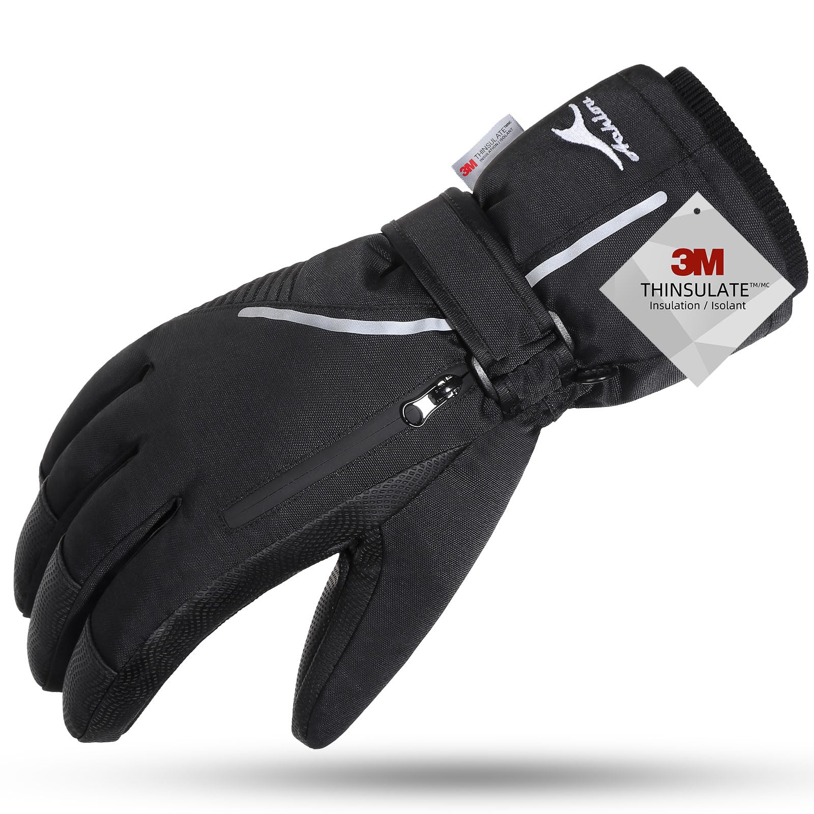 Ski Snow Gloves Waterproof Touchscreen Winter Warm for Men with Portable Pocket