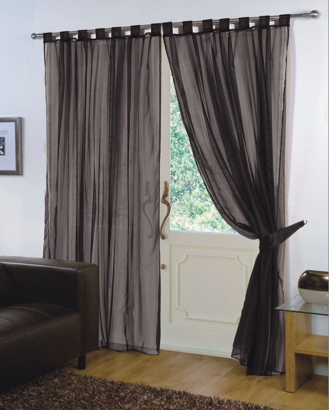Viceroy Bedding Black Pair Of Plain Voile Tab Top Curtain Panels + Free Tiebacks Included (59" X 72", )
