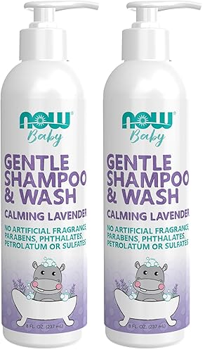 NOW Bebé, champú suave y lavado, lavanda calmante, sin parabenos, 8 onzas líquidas (paquete de 2)