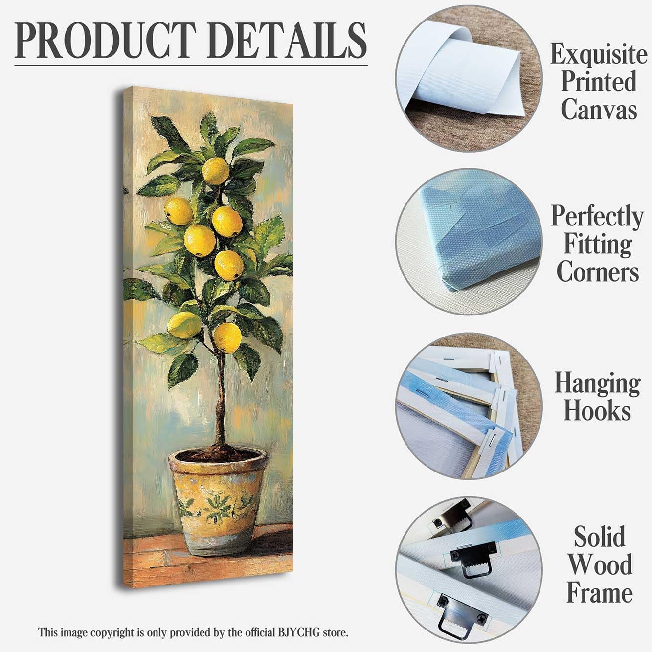 BJYCHG Lemon Pictures for Kitchen Lemon Wall Art Citrus Canvas Prints Yellow Fruit Tree Poster Summer Paintings Farmhouse Kitchen Decor Frame (Green, (24L x 8W))