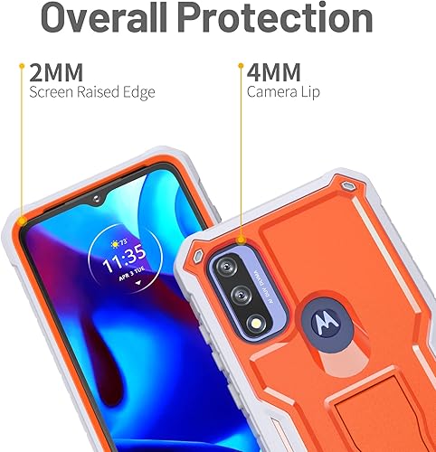 Miniatura 2 de FITO Funda para Moto G Pure, funda resistente a prueba de golpes de doble capa con un protector de pantalla de vidrio, soporte integrado (naranja)
