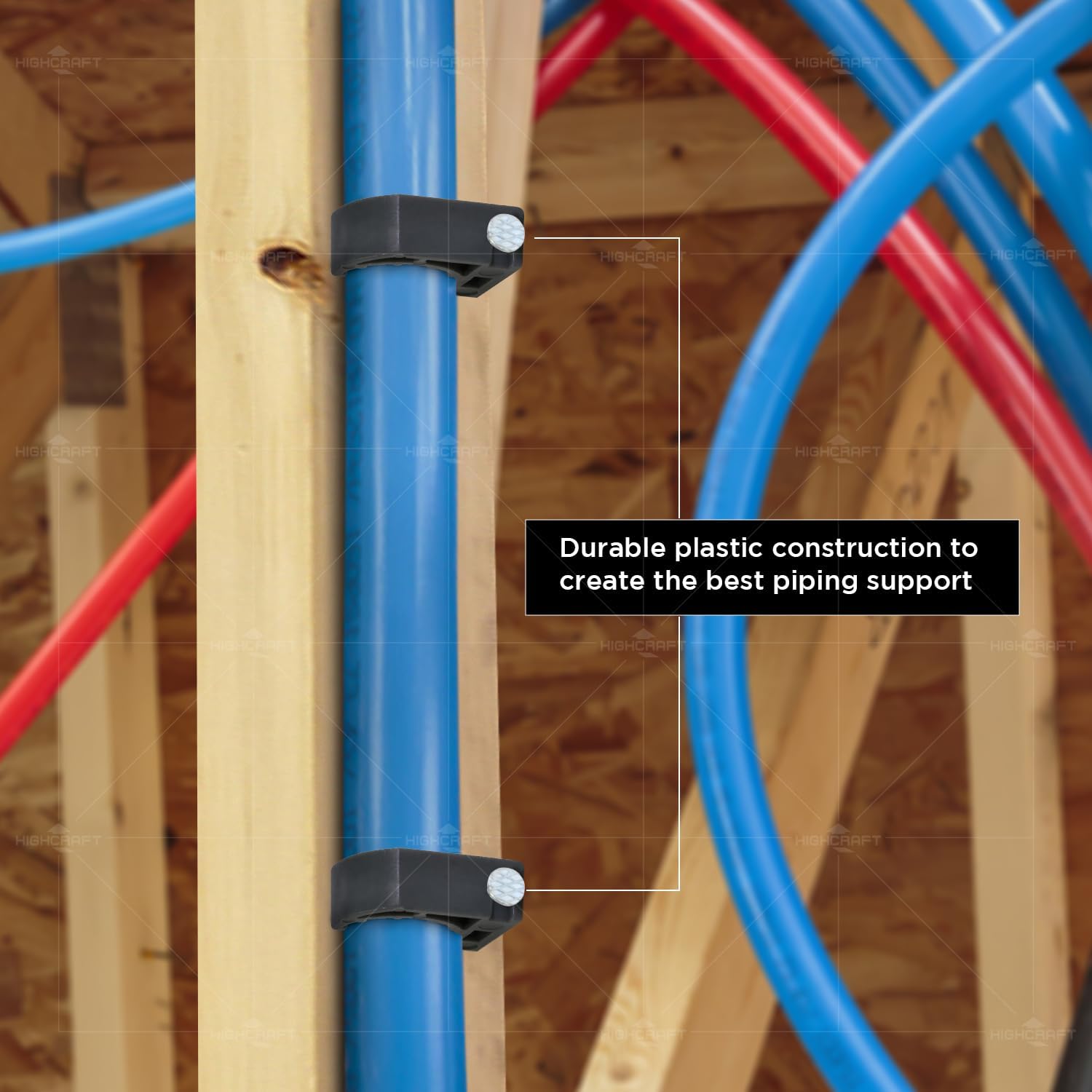 Highcraft ID234x100-K Half Clamp J-Hook with Nail For Pex Tubing Pipe Support, 1/2 in, Black