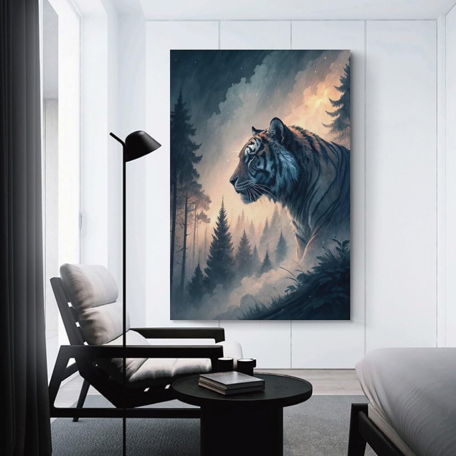 Junmoney Tiger in A Misty Forest Wall Picture Print 20x30inch(50x75cm), for Bedroom Decor, Cosy Corners Or Studios, Home Artwork with A Soft Interior Feel