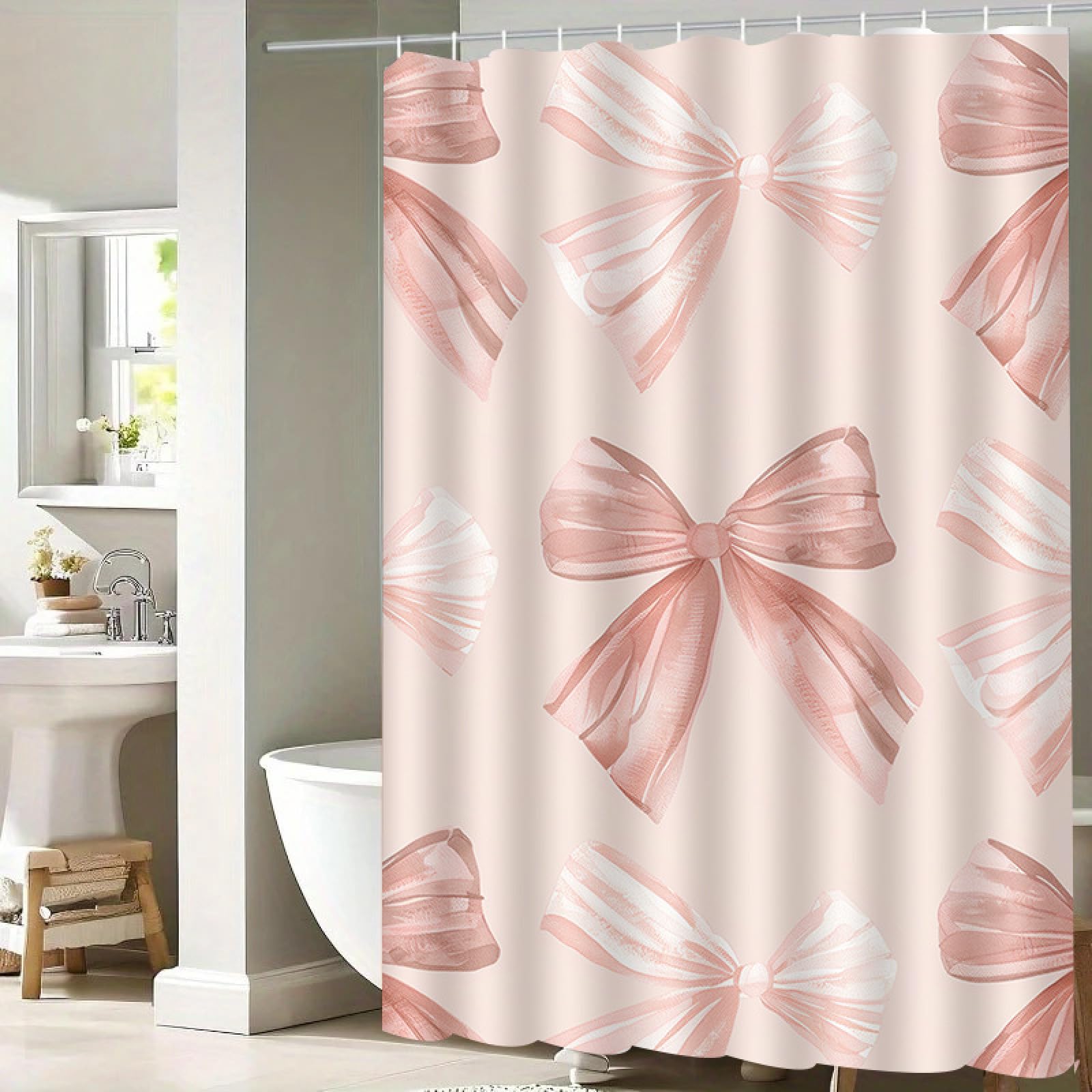 Rideau de douche rose pour décoration moderne de salle de bain d'hôtel ou de maison