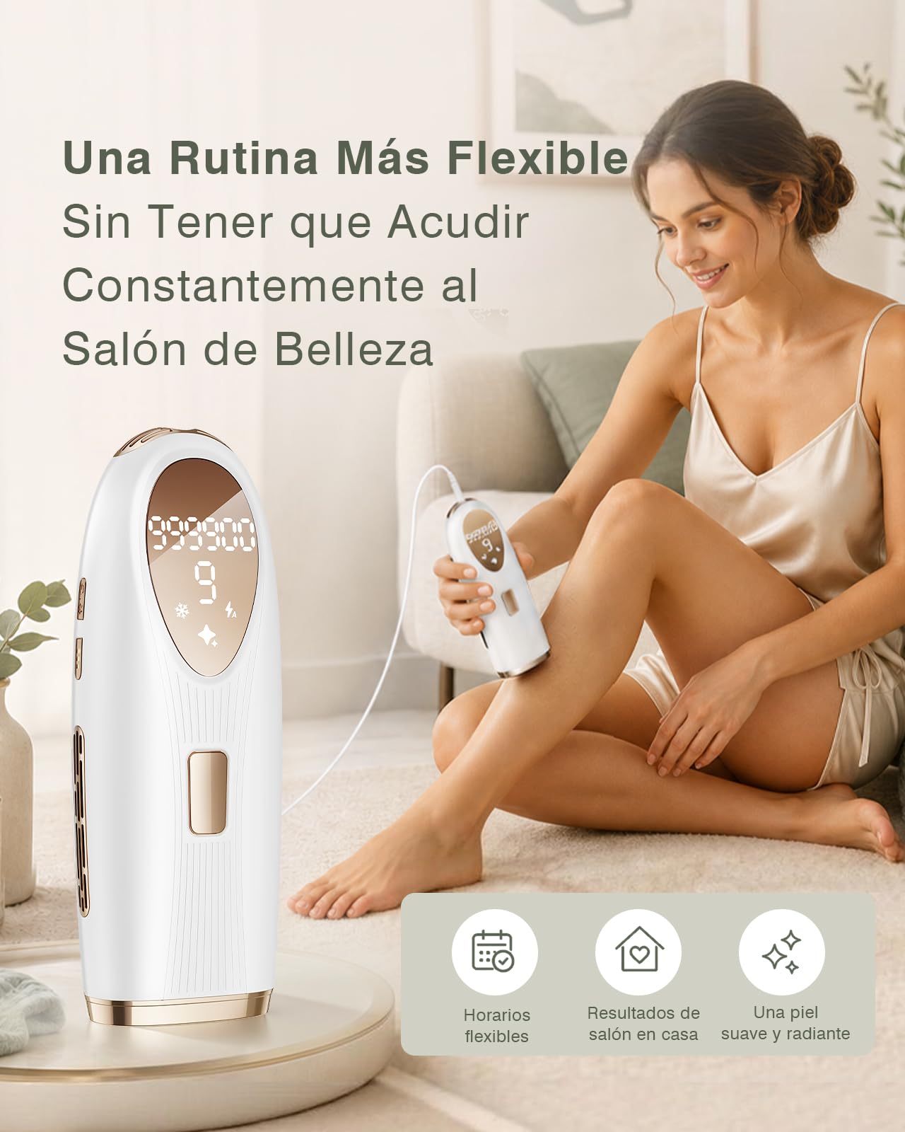 Depiladora Láser IPL con Refrigeración 5°C, 9 Niveles de Energía, 999.900 Flashes, 3 Funciones HR/RA/SC, Depiladora Luz Pulsada para Rostro, Bikini y Cuerpo, Uso en Casa ck1122