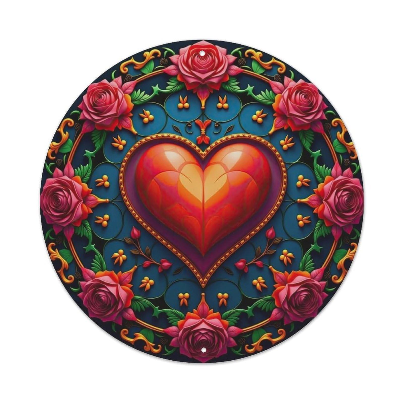 Heart Rose Floral Pattern Design Metal Tin Sign