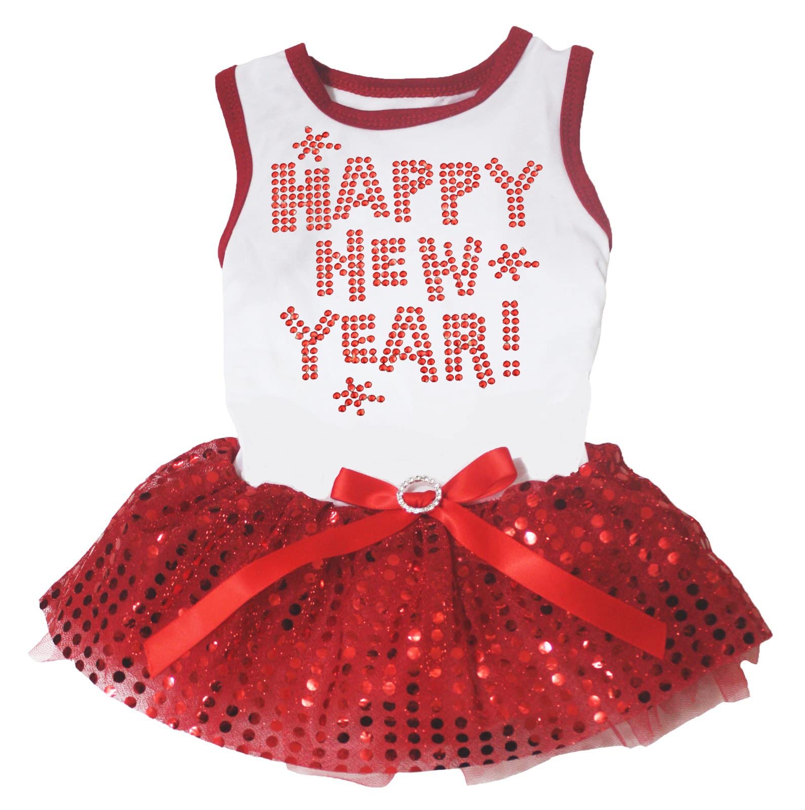 Robe pour chien avec strass et sequins blancs rouges chic XL