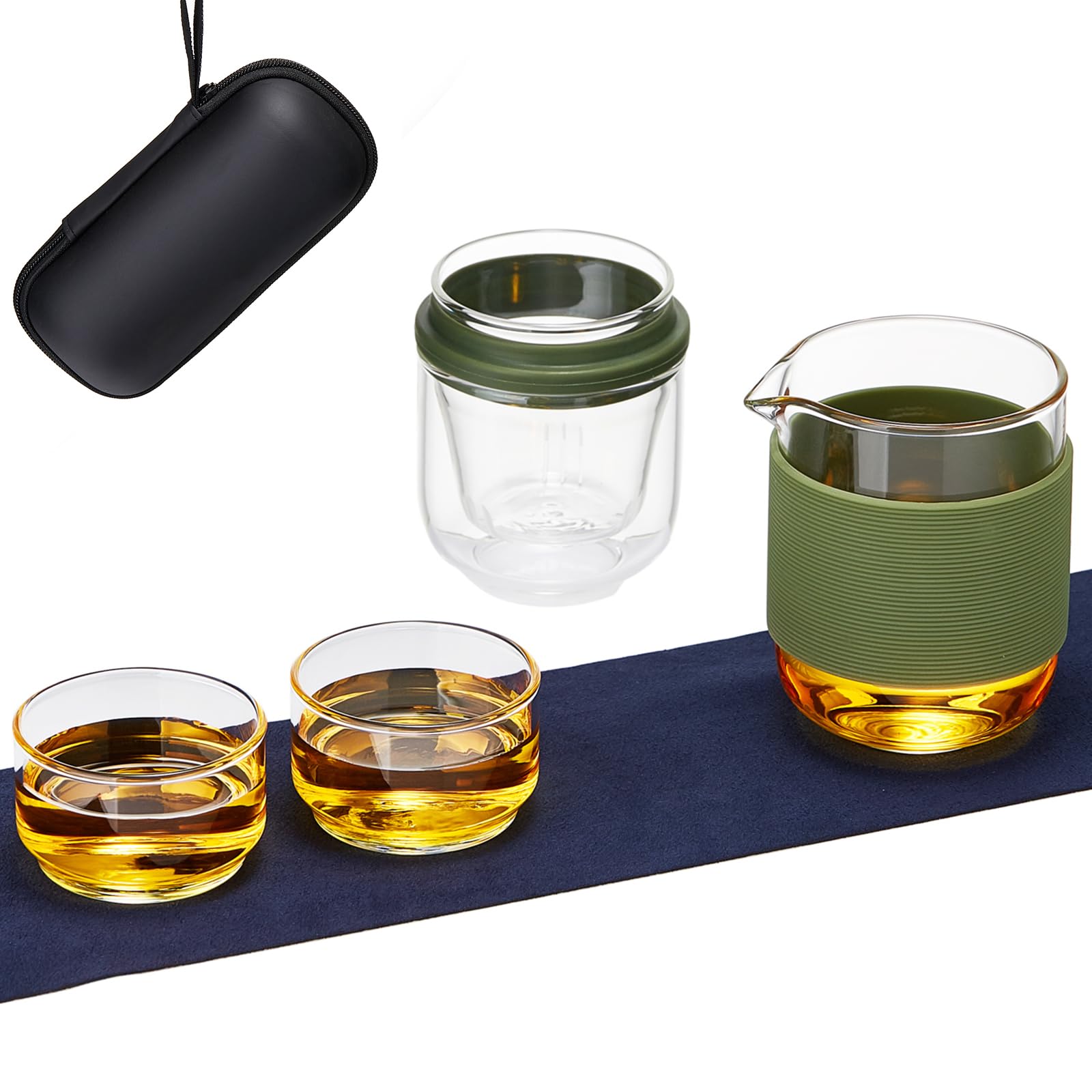Travel Tea Set, Chinese Portable Tea Set with 1 Infuser, 2 Cups and 1 Master Mug, All in One Water Resistant Case for Travel, Business Trip, Hotel