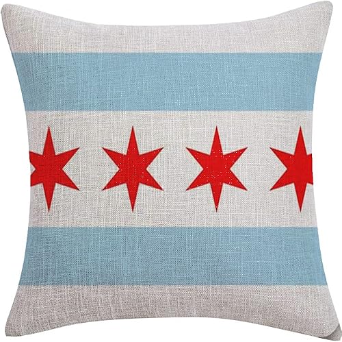 Fundas de almohada con diseño de bandera de Chicago, fundas de almohada de 18 x 18 pulgadas, fundas de almohada extraíbles de doble cara divertida,