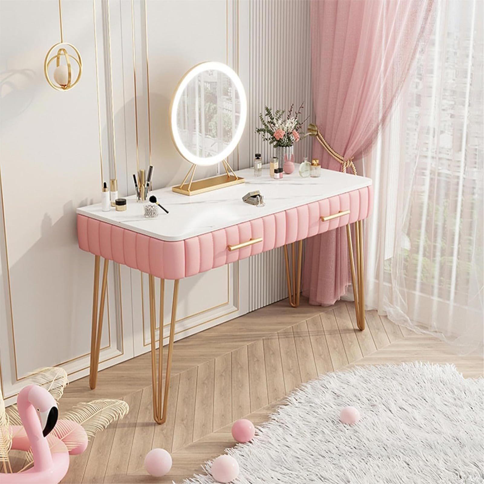Set da scrivania con specchio e 2 grandi cassetti, elegante per donne e ragazze, per camera da letto/ufficio di casa o ufficio, perfetto come regalo di Natale e compleanno
