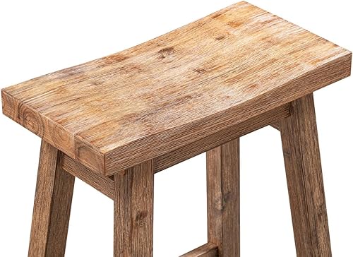 Miniatura 5 de Boraam Sonoma Taburetes de bar de cocina sin respaldo - Cepillo de alambre de madera de granero - Juego de 2