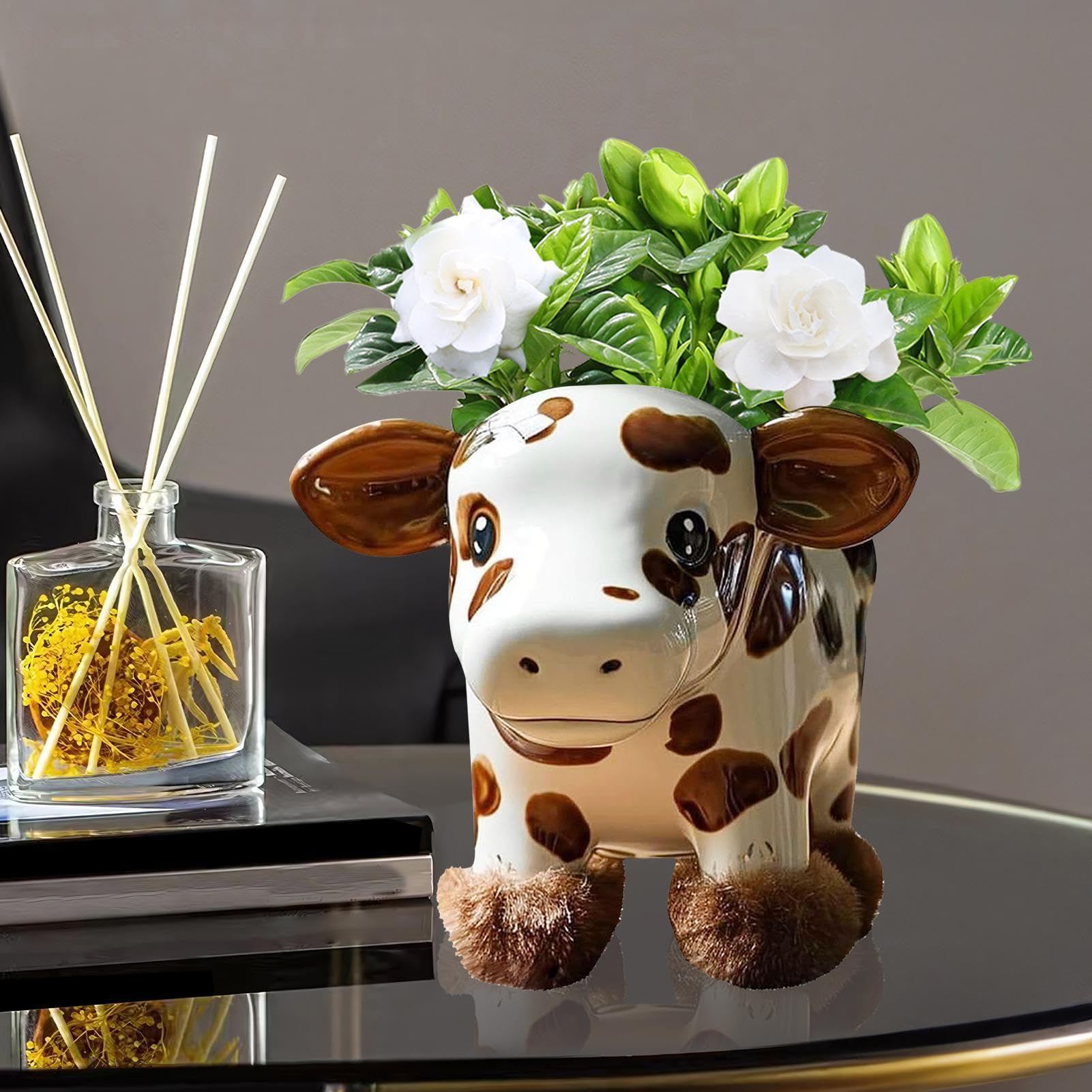 1pc carino fioriera di mucca delle Highland, vaso per piante per la decorazione del giardino di casa, regalo di inaugurazione della casa per gli amanti delle mucche, vaso di fiori a forma