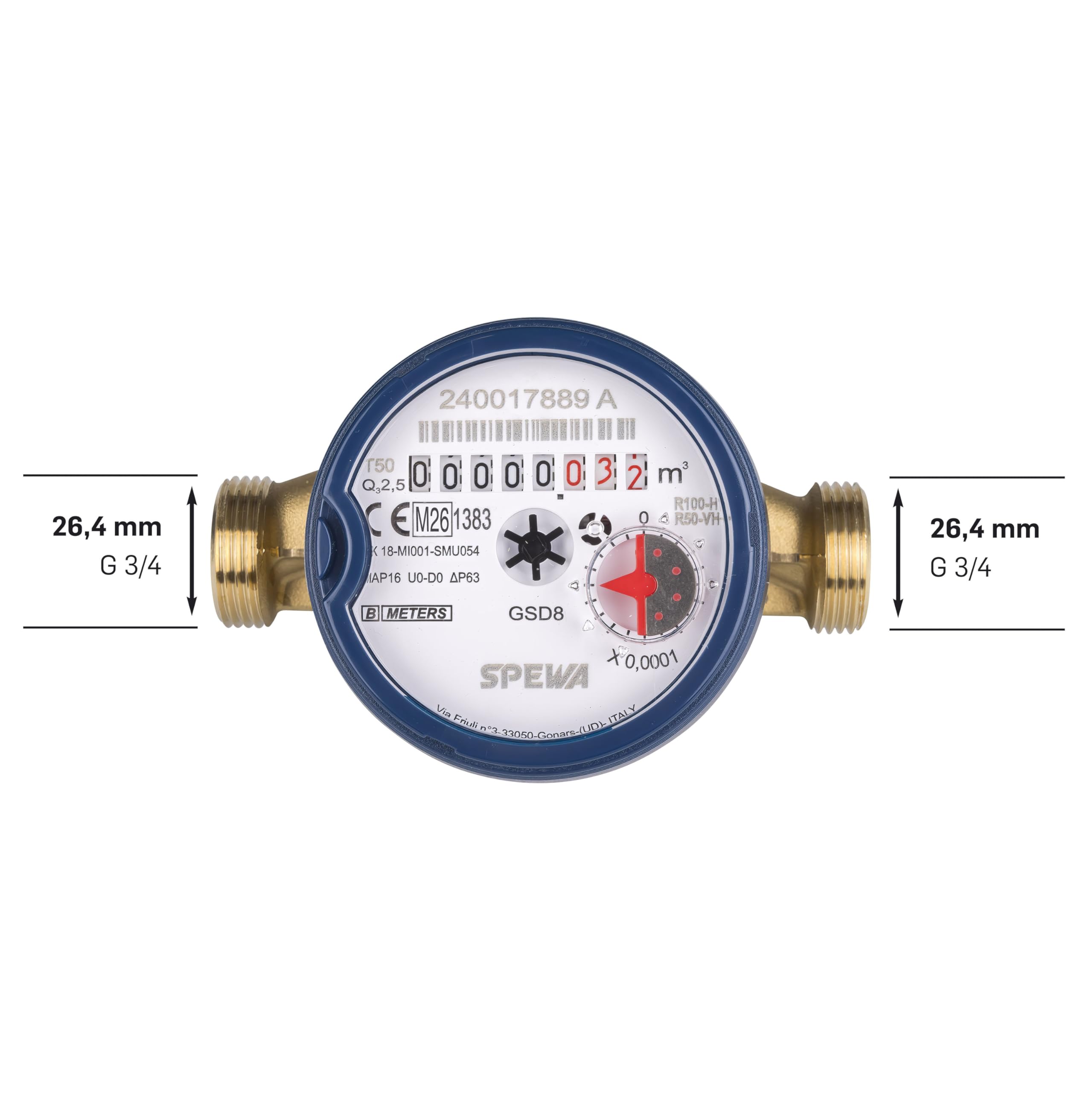SPEWA Wasserzähler geeicht 3/4 Zoll/QN 1,5 Kaltwasser/BL 110 mm/Wasseruhr geeicht 2026 / beste Messgenauigkeit