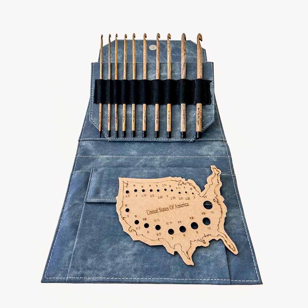 Revolution Fibers Driftwood - Set di uncinetti per uncinetti, in denim grigio, 10 uncinetti, taglie dalla E alla M
