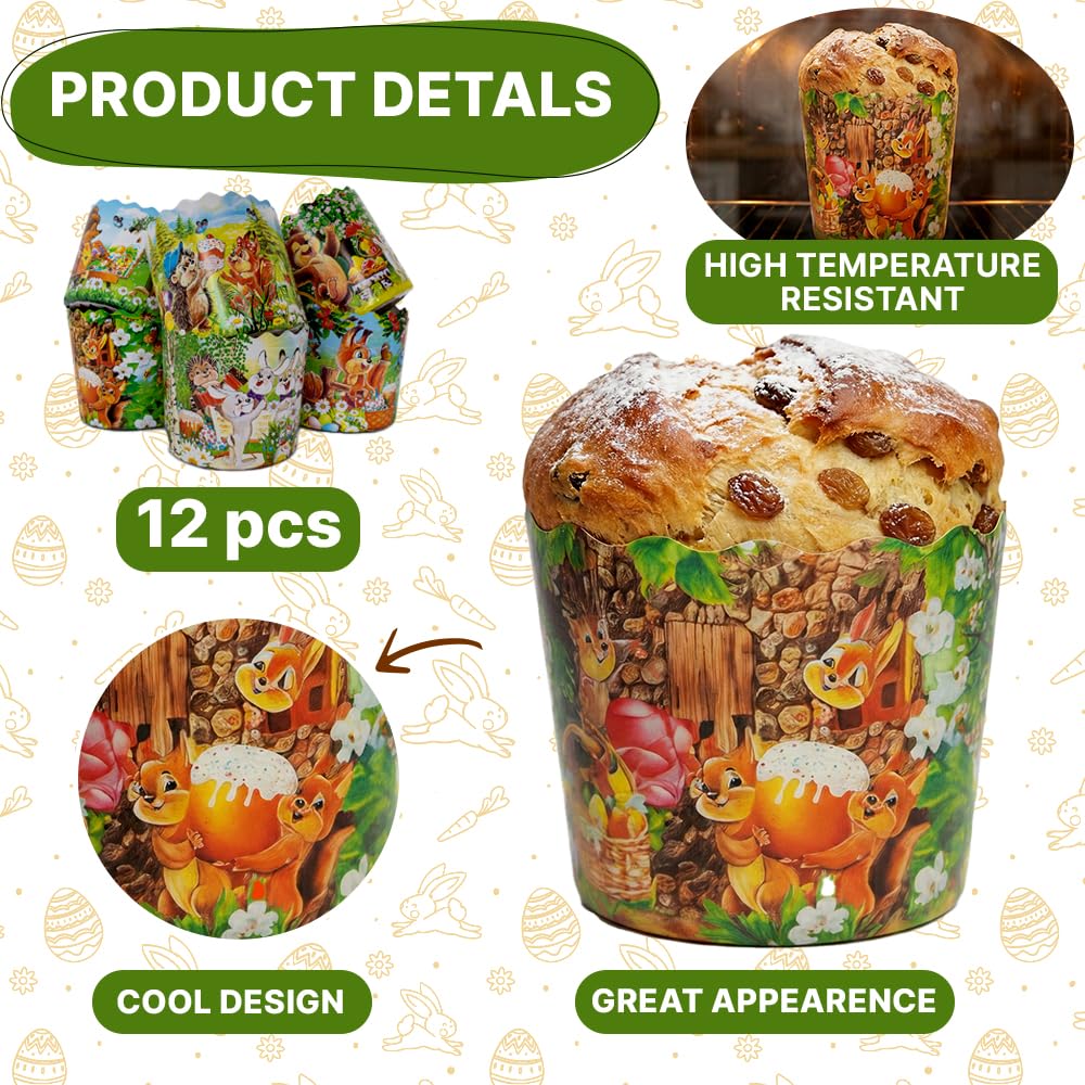 Molde de papel Panettone divertido de 8 onzas – 12 piezas, 9 cm de alto x 9 cm de ancho, moldes redondos para hornear panettone – Moldes redondos para hornear pan de Pascua