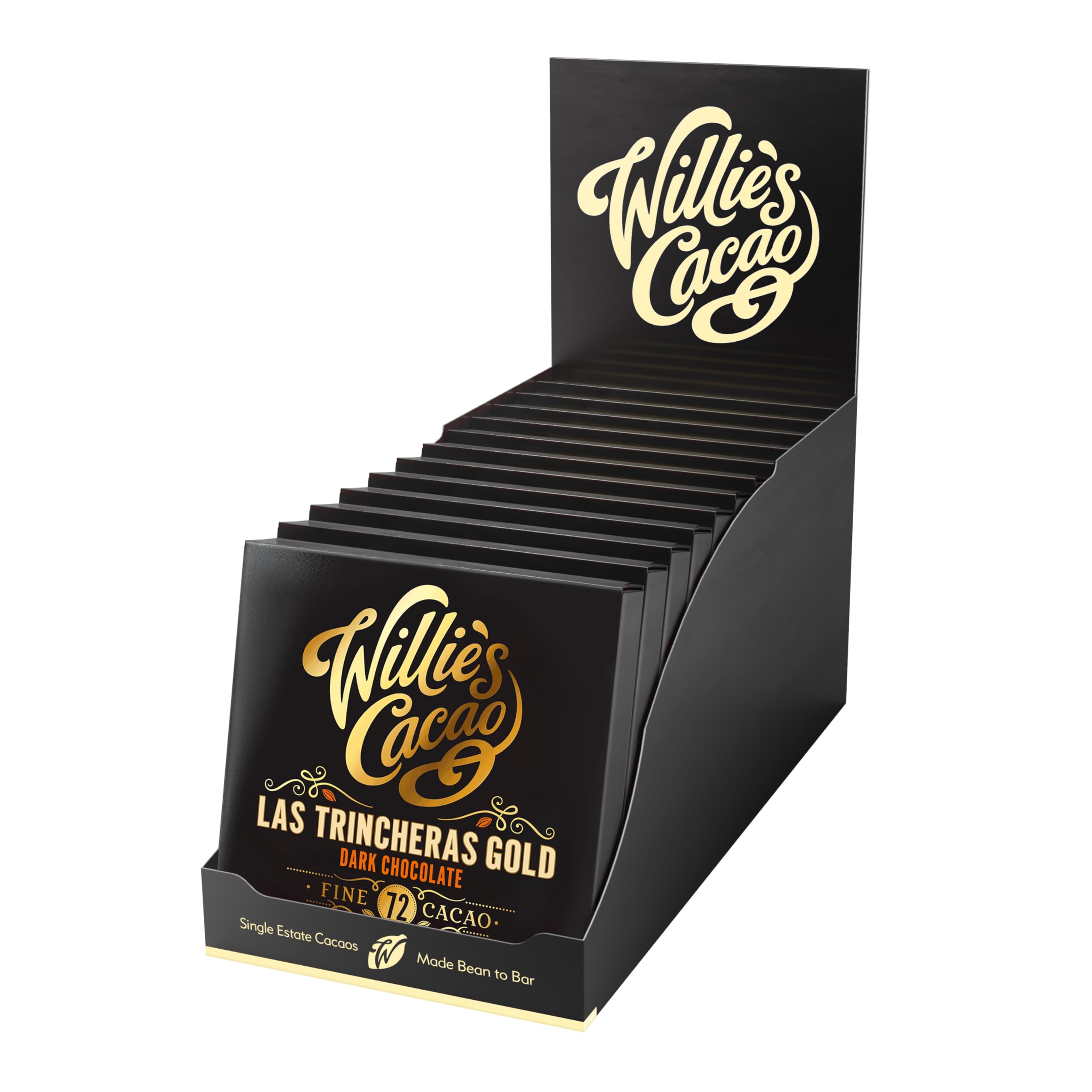Willie's Cacao - 72% Las Trincheras Dark Chocolate bar - 50g x 12 - Smooth nutty notes - Fine cocoa - Vegan - Artisan made