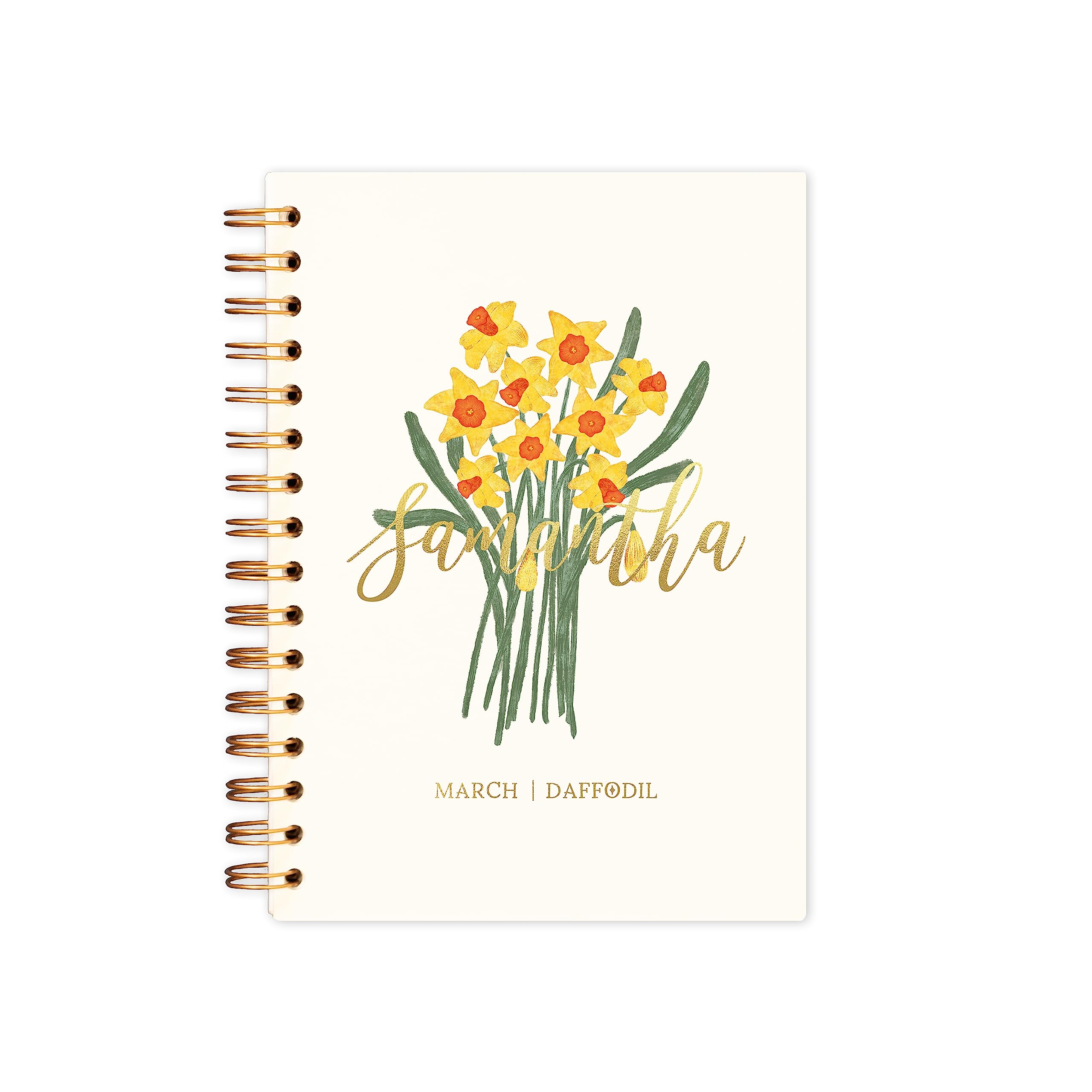 Manta Makes Birth flower personalised notebook | personalized journal with birth month flower | birthday gift for her birth flower gift custom notebook (Lined paper, March)