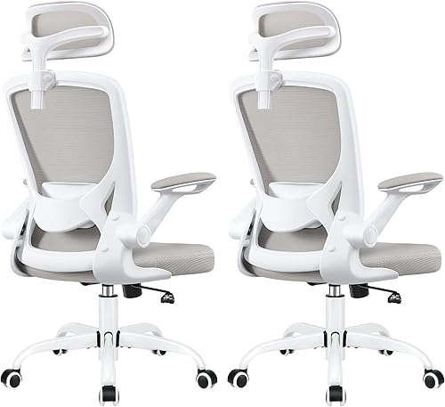 Miniatura 11 de Silla de oficina ergonómica de respaldo alto, sillas de escritorio de malla para oficina en casa con soporte lumbar, reposabrazos abatibles, silla