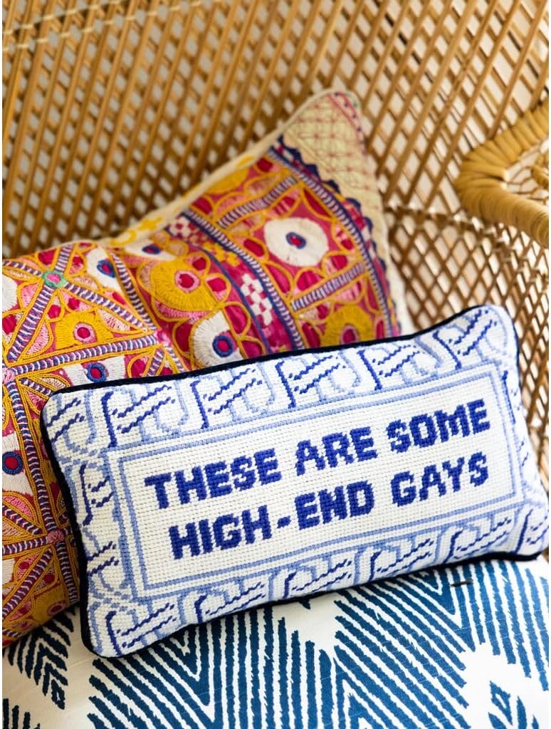 FURBISH Needlepoint Decorative Throw Pillow - High End Gays - 8" x 14" - Small Embroidered Accent Pillow for Bed, Chair, Couch, Sofa - Eclectic Home Decor - Image 2