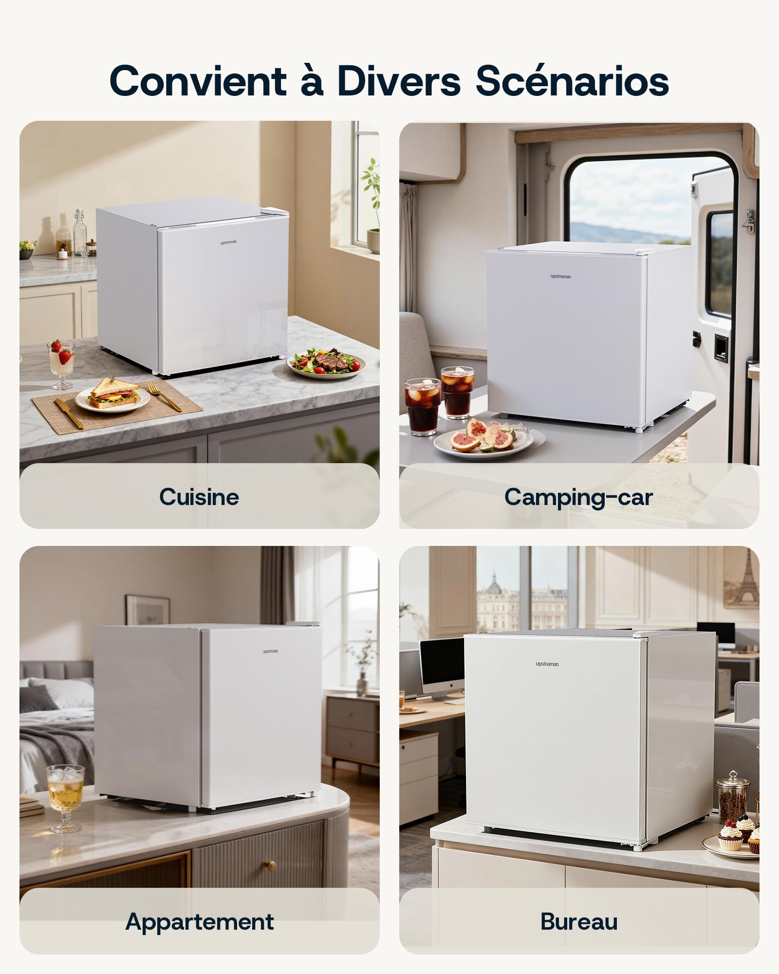 Upstreman Mini Congélateur 35L -24℃ 4 Étoiles Porte Réversible Silencieux Économie d'Énergie Blanc UF35