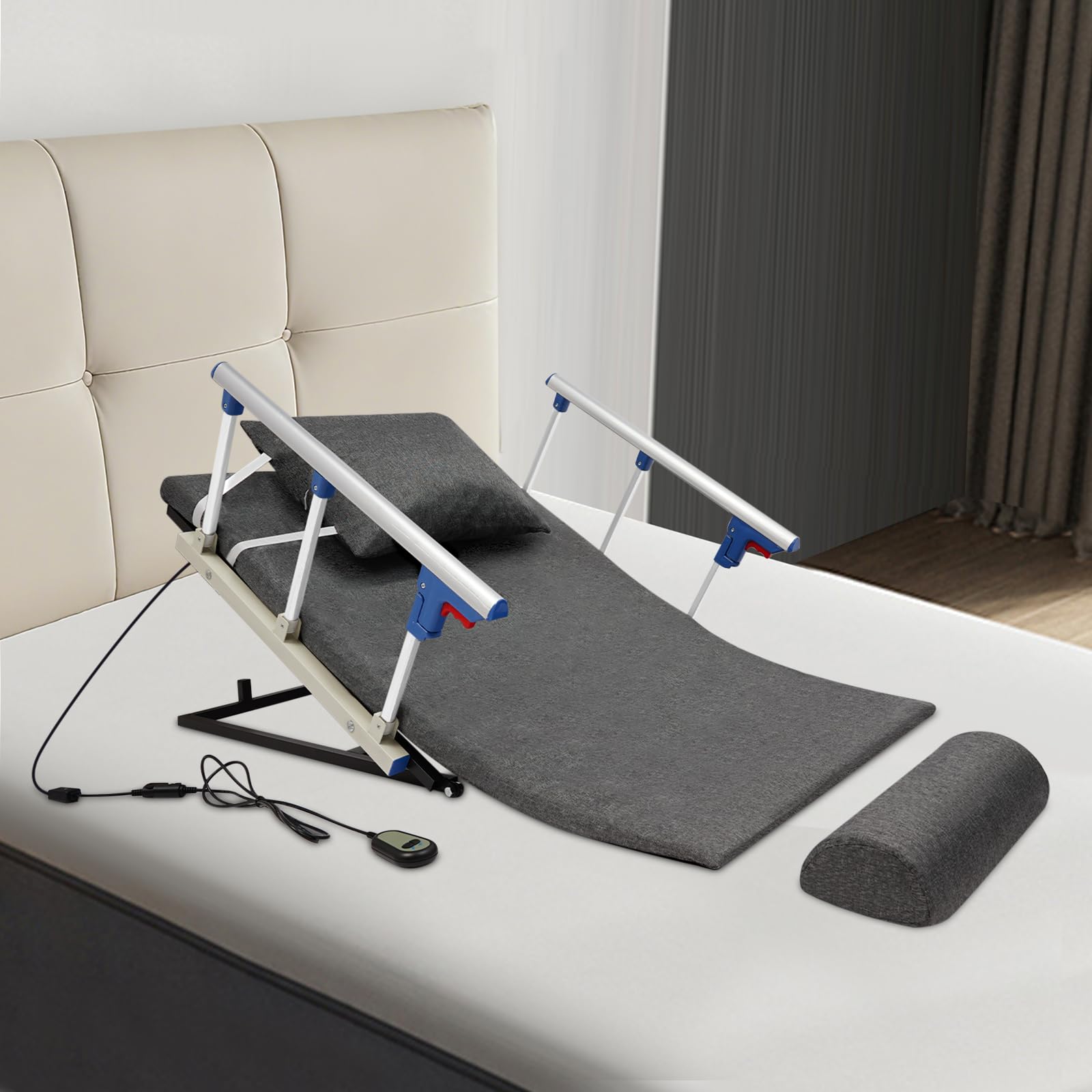 120 x 73 cm (largo x alto x alto), respaldo eléctrico para cama con cable de alimentación de 2,5 m, respaldo de cama elevador con acolchado suave, reposapiés y mando a distancia, respaldo de cama en