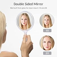 Vista 2 de D Espejo de mano con mango de 3.9" de ancho x 8.3" de largo Espejo de mano pequeño de doble cara Espejo de aumento 1X 2X, Espejo de maquillaje