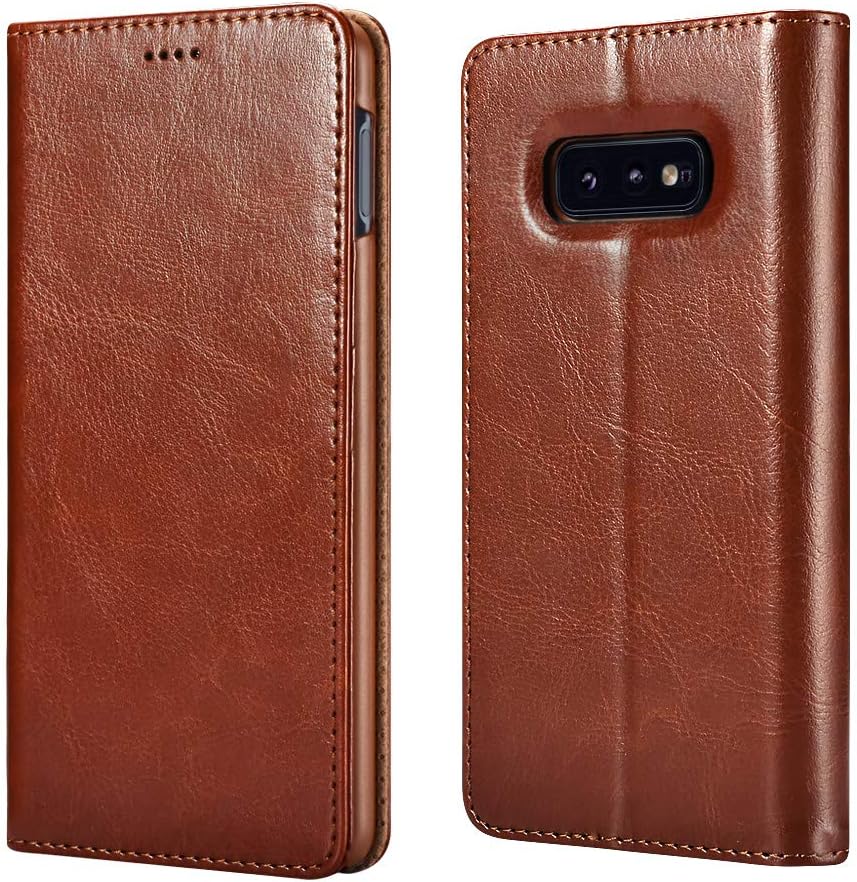 ICARERCASE Samsung S10e Case, Galaxy S10e Leather case Premium PU Leather Folio Flip Cover with Kickstand and Credit Slots for S10e 5.8 inch(Brown)