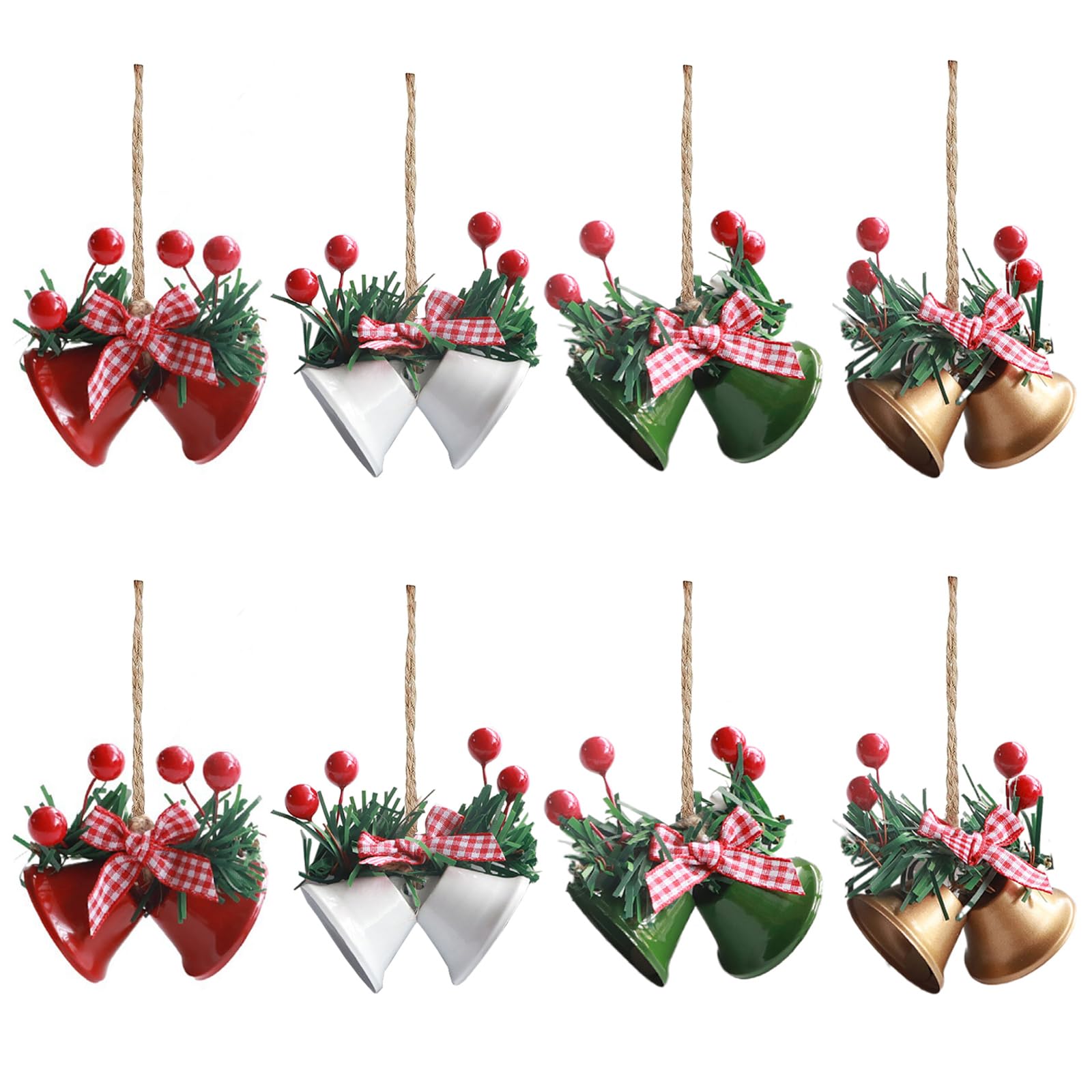 8 Piezas Campanas de Navidad, Adornos de Campanas para Navideños Cascabeles Grandes de Metal con Lazos Bayas Artificiales, Decoración Campanas para árbol de Navidad Guirnalda Ventana