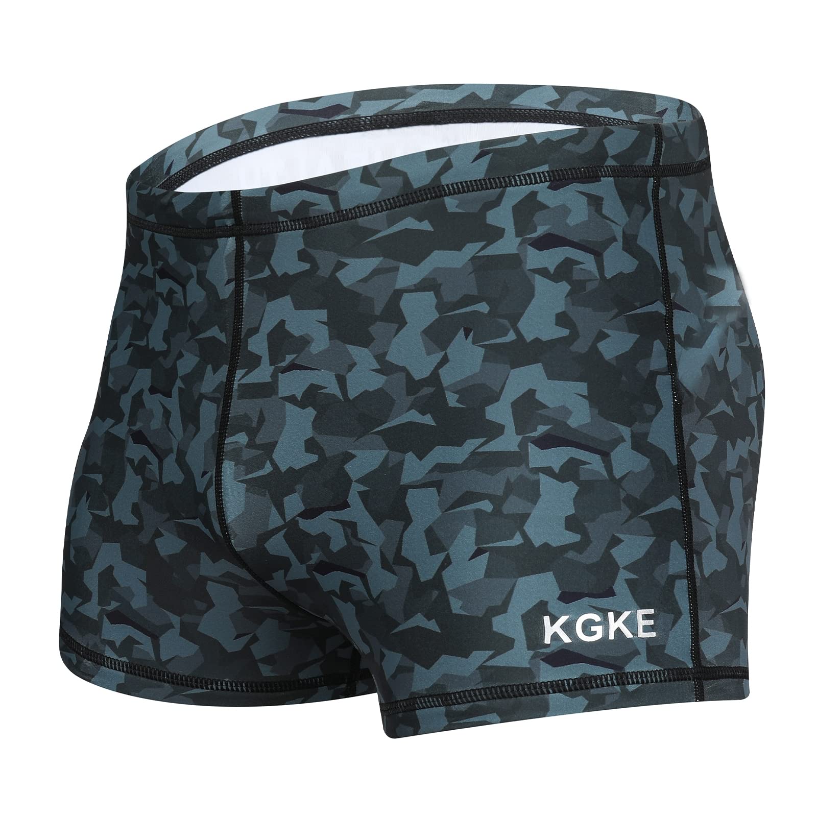 KGKE Swim Boxer Briefs Short Swim Jammer Camo Racer Mens Square Leg  Swimsuit (Grey Camo, M)