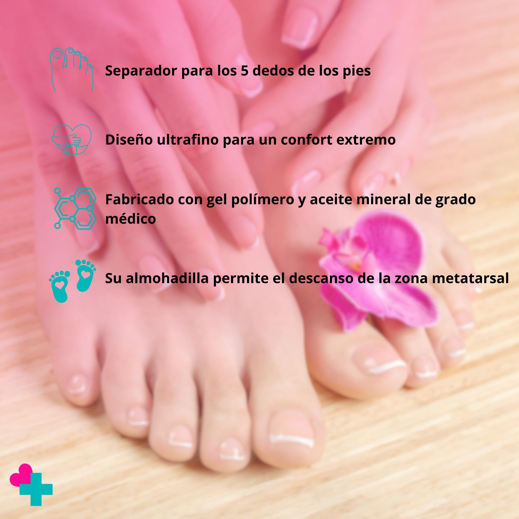 Separador Cinco Dedos del Pie con Almohadilla Metatarsal. Separador Dedos Pie. Corrector Juanetes. Almohadillas para Pies. Almohadillas Metatarsianas. Protectores Pie. Dedos en Garra. Dedos Martillo.