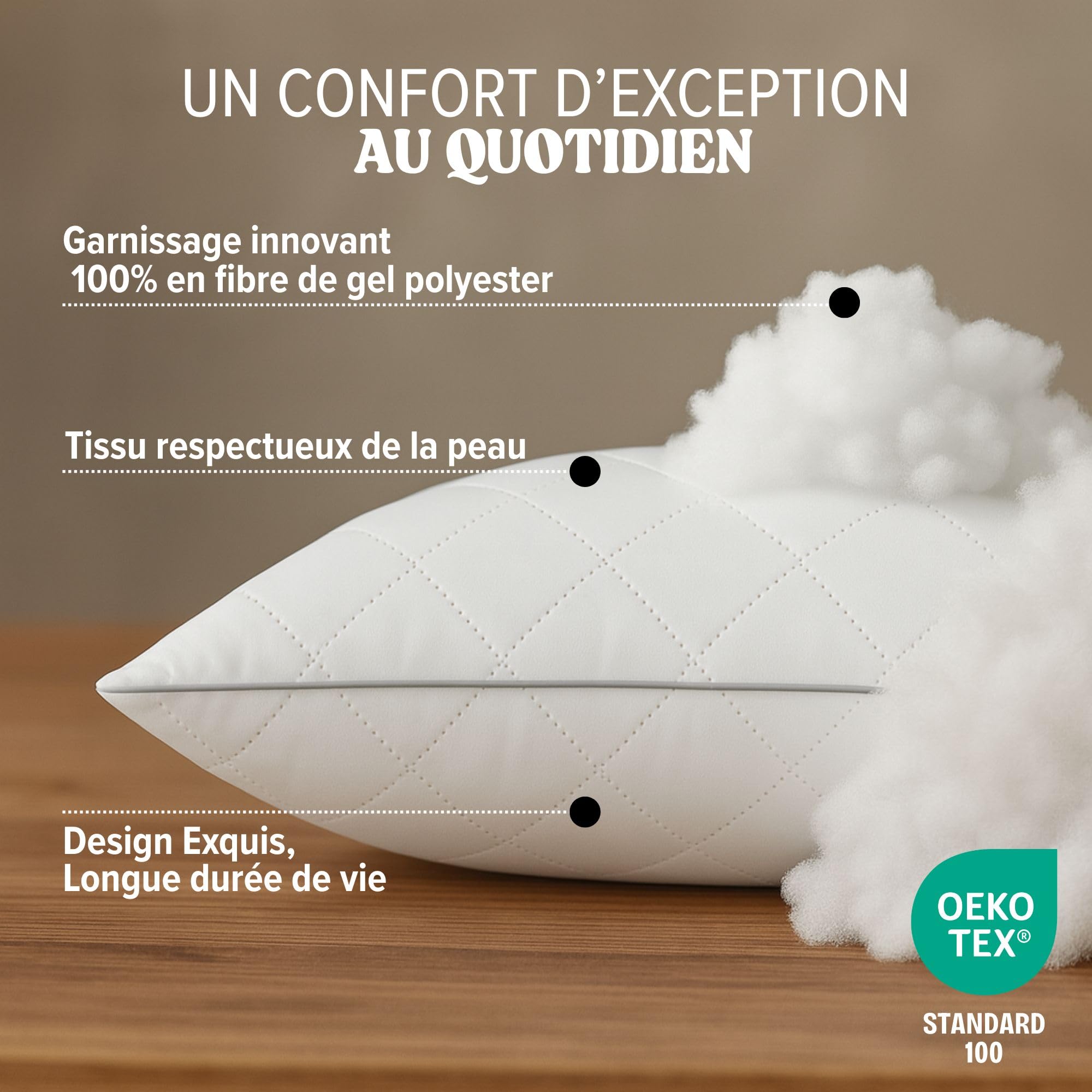 DREAMWAY Oreiller 65x65 cm Lot de 2 Oreillers carrés | Qualité Hôtelière, Respirant et Hypoallergénique, Certifié Oeko-Tex, Indéformable, Adapté à Toutes Les positions de Sommeil