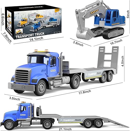 Miniatura 6 de Camión de transporte de juguetes para niños, 22 pulgadas, camión de transporte de juguete grande y camión excavador con sonido y luz, autos de
