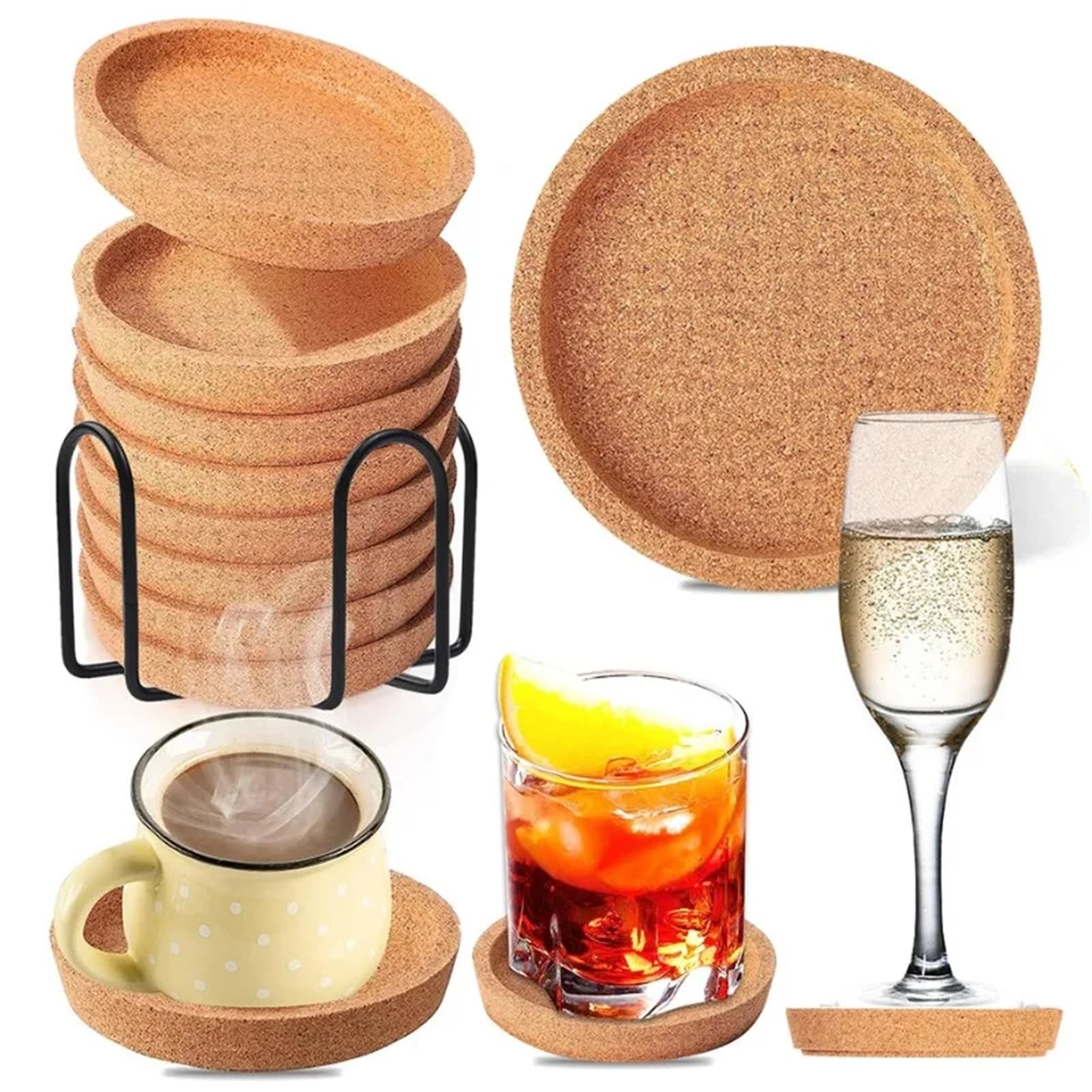 30 sottobicchieri rotondi antiscivolo in sughero, resistenti al calore, perfetti per casa e cucina, cuscinetti isolanti ecologici per caffè, tè e bevande
